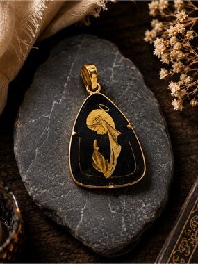 Damascene Toledo Gold Tone Virgin Mary Pendant Charm